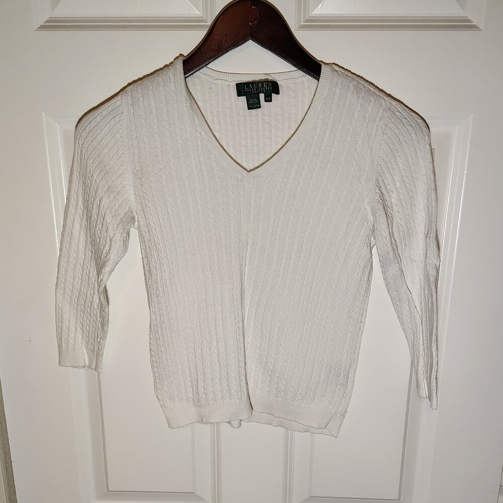 Lauren Ralph Lauren Sweater Chunky Ribbed V neck Cable Knit Preppy Minimalist